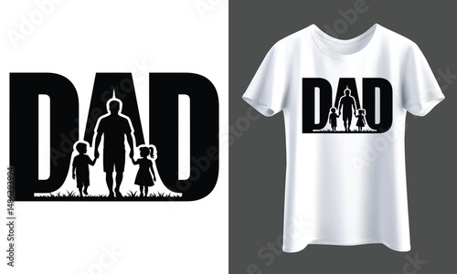 Dad Vector Design with Father and Children Silhouette Inside Bold Text, Isolated on Transparent Background