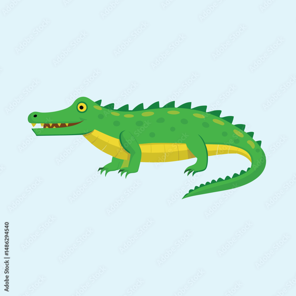 Naklejka premium Stylized illustration of a bright green cartoon alligator against a light blue background