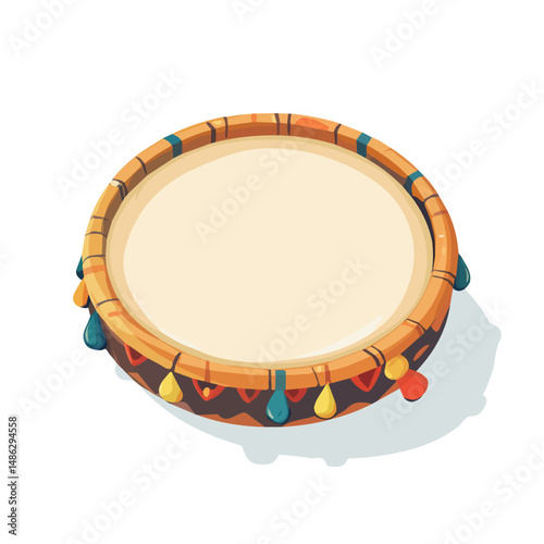 Tambourine 2D flat vector illustration, isolated on a white background.