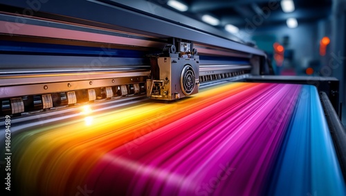 Wide-format printer producing bright colorful lines for commercial usage indoors