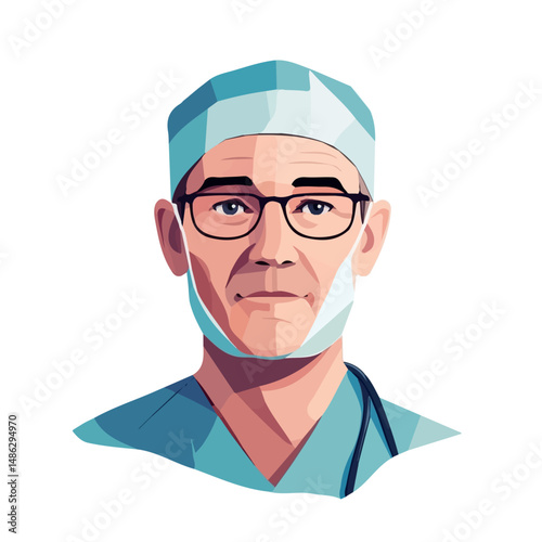 2D flat Surgeon vector illustration, isolated on a white background.
