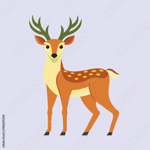 Stylized Illustration of a Fallow Deer with Spots and Antlers on Light Blue Background