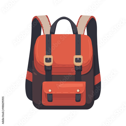 Backpack 2D flat vector illustration, isolated on a white background.