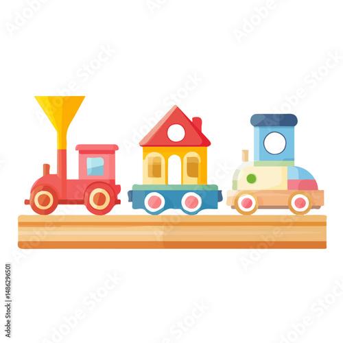 2D flat Wooden Toys vector illustration, isolated on a white background.