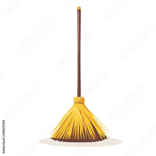 2D flat Sweeping Broom vector illustration, isolated on a white background.