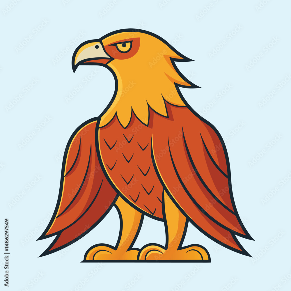 Obraz premium Stylized and cartoonish orange and red eagle with light blue background