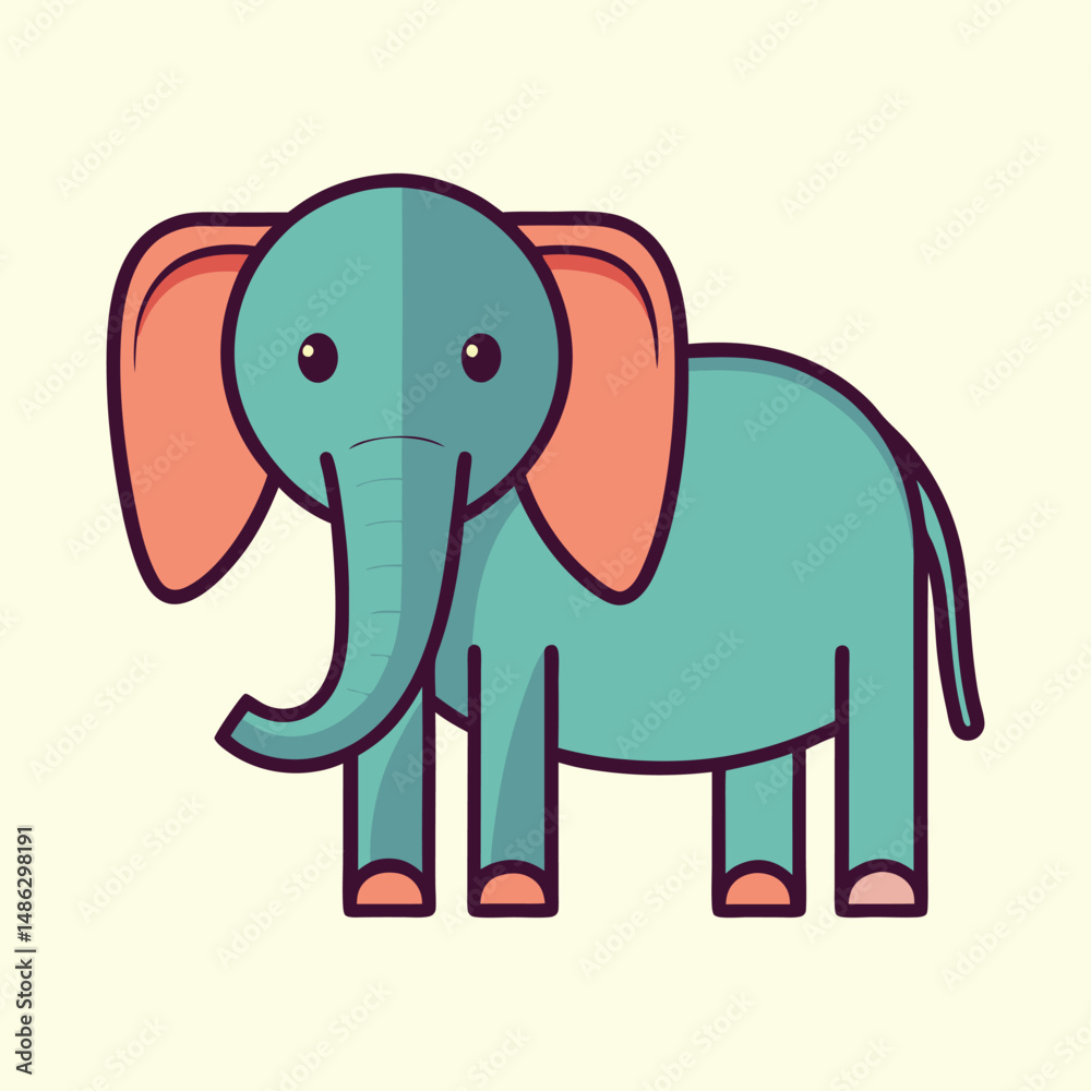 Fototapeta premium Cute Cartoon Elephant with Simplistic Design and Soft Pastel Colors Illustration