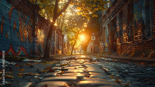 Vibrant city tree glowing during golden sunset high resolution image