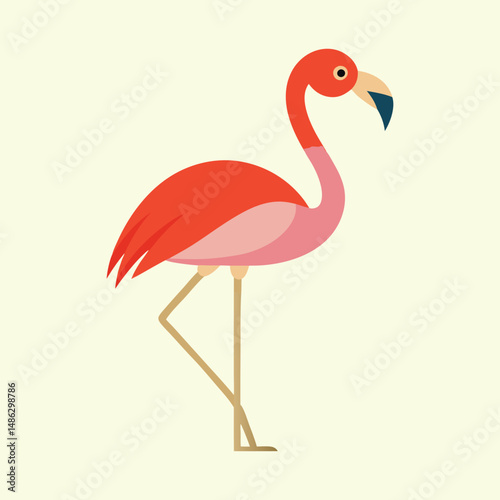 Stylized Pink Flamingo with Geometric Shapes on a Cream Colored Background