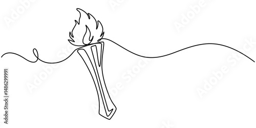 One line continuous torch. Line art torch isolated on white background. Hand drawn vector art, Olympic torch drawn in one continuous line. One line drawing, minimalism. Vector illustration, Continuous