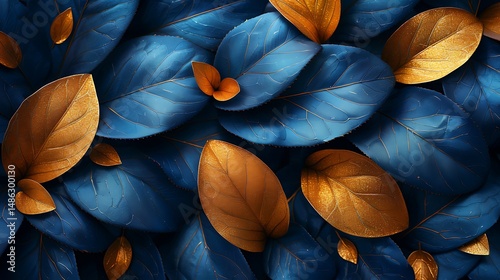 Vibrant golden and blue artistic leaves high resolution photo