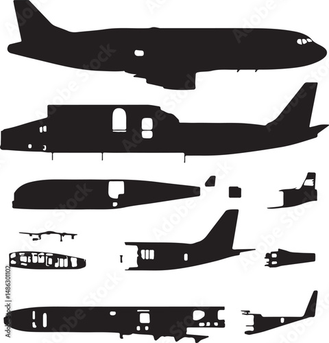 Airplane Silhouette Vector: Aircraft Parts, Aviation Design Elements