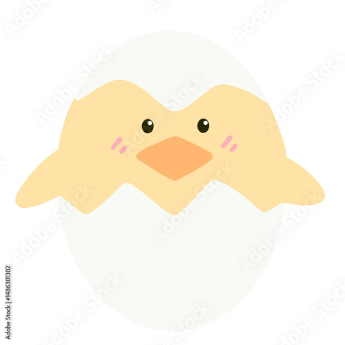 Cute yellow chick with cracked easter egg.