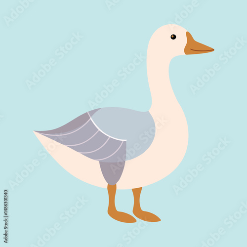Stylized depiction of a goose standing on a light blue background illustration