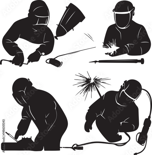 Welding Silhouette Vector Art: Welder, Sparks, Protective Gear, Worker