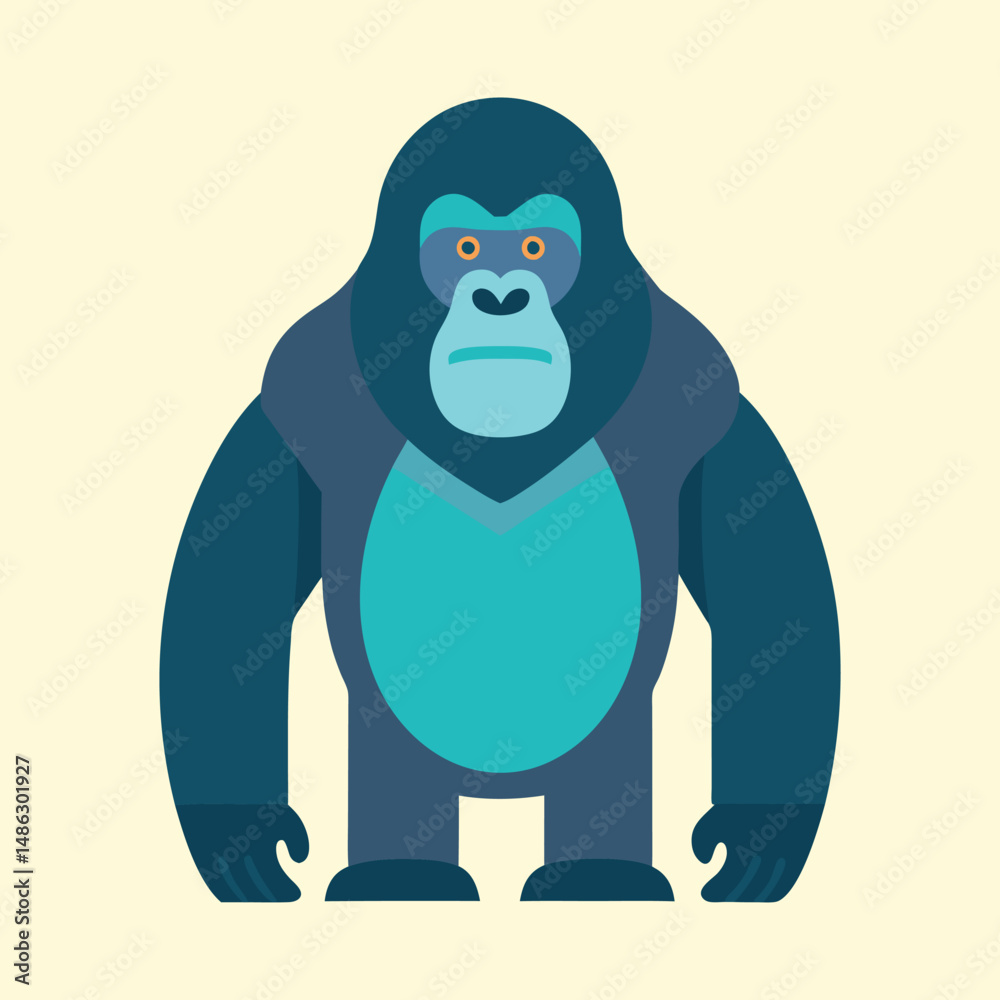 Fototapeta premium Stylized Flat Design Illustration of a Gorilla Standing on Beige Background