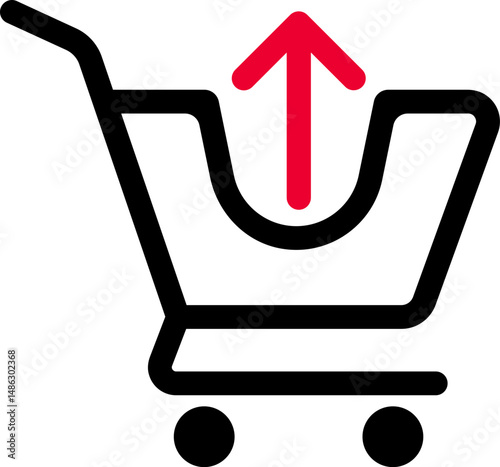 Vector icon of an empty market cart with an upward arrow representing product removal or extraction from the trolley.