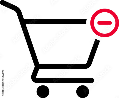 Market vector icon of a cart showing a minus symbol inside, representing item removal or subtraction during purchase.