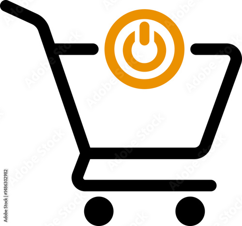 Cart icon with a power button symbol above, representing activation, startup, or enabling of ecommerce features or checkout.