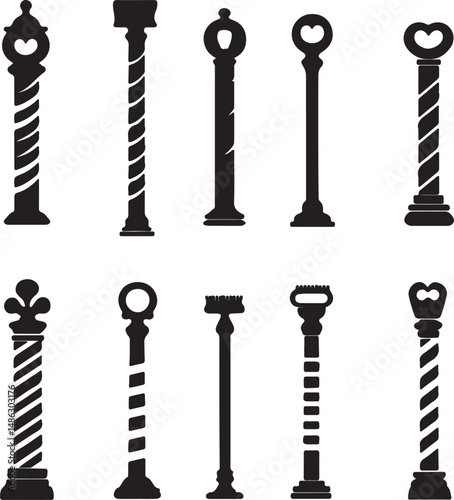 Elegant Silhouette Bollard Collection: Decorative Post Designs Vector