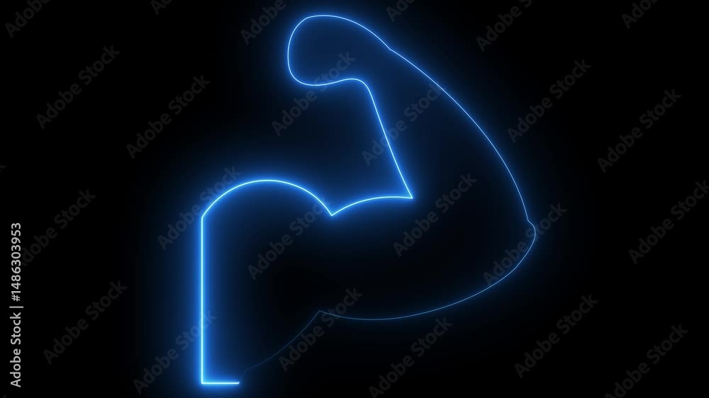 Neon Glowing Bicep Flexing Icon on Dark Background Neon muscular arm ...