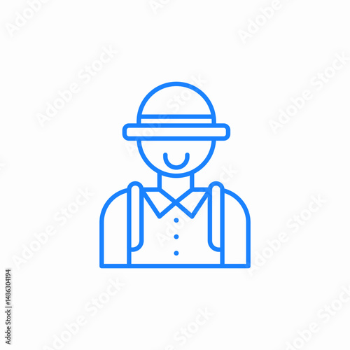 person in wide brim hat with backpack icon sign vector