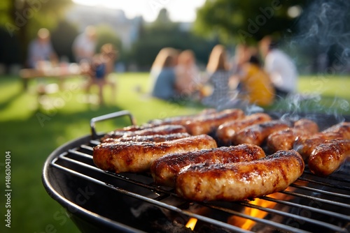 Wallpaper Mural Sausages grilling on the barbecue at a picnic in the park with friends eating Torontodigital.ca