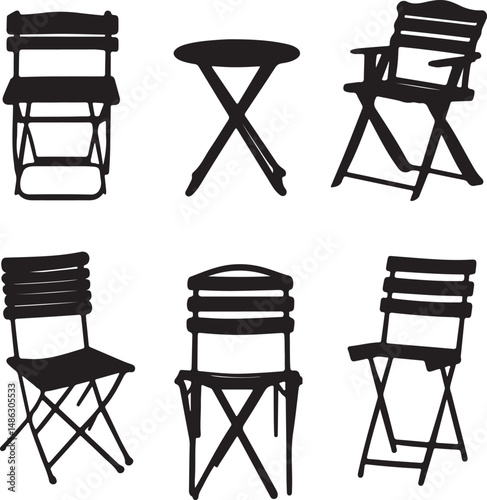 Outdoor Furniture Silhouettes: Folding Chairs and Table Set