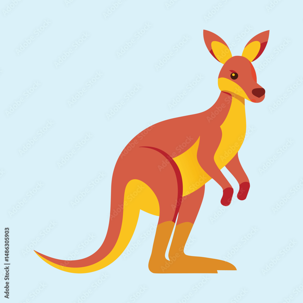 Fototapeta premium Stylized Kangaroo Standing Proudly on Light Blue Background in Flat Design
