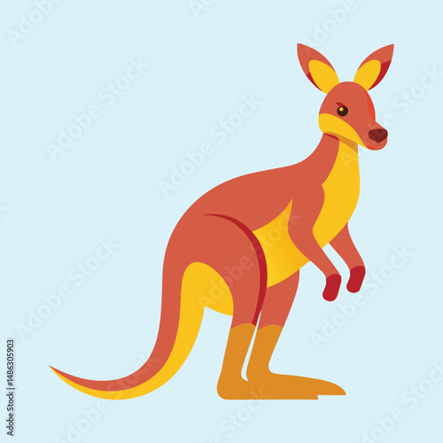 Stylized Kangaroo Standing Proudly on Light Blue Background in Flat Design