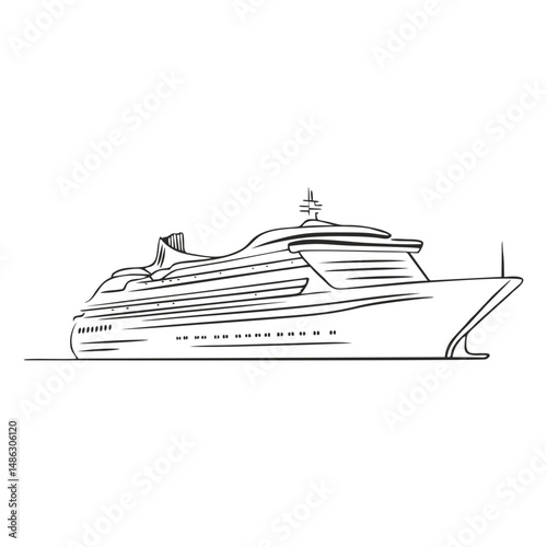 Cruise Ship on Water – Clean Black Line Vector Icon for Travel Agencies, Marine Tours, and Vacation Brochures