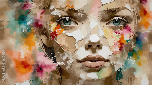 Abstract Portrait Art - Colorful Watercolor Woman - Unique Mixed Media Painting with Expressive Eyes-Modern Art for Home Decor-Wall Art Prints Available