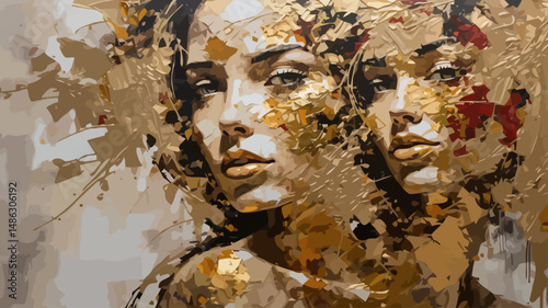 Abstract Portrait Art-Golden Woman Painting-Modern Female Artwork with Texture and Detail-Unique Home Decor Wall Art-Contemporary Masterpiece