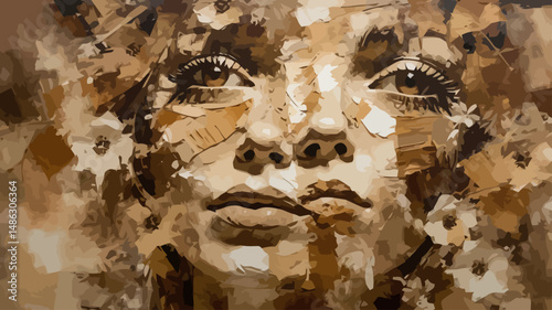 Abstract Portrait Painting-Expressive Brushstrokes and Warm Tones-A Captivating Female Face in Textured Art-Explore Unique Style and Emotional Depth-Beautiful Artwork
