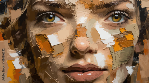 Abstract Portrait Painting-Textured Woman's Face-Modern Art with Rich Hues-Impasto Style-Detailed Brushstrokes-Eye-Catching Artwork-Unique Home Decor-Contemporary Art