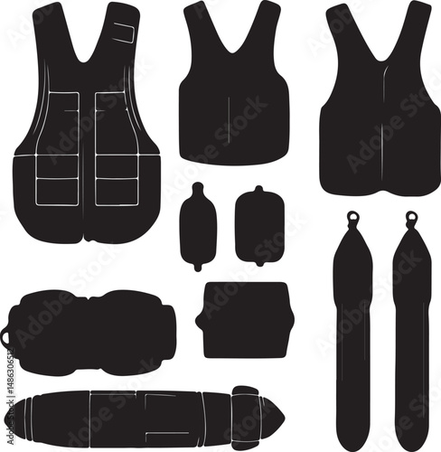 Black Silhouettes: Life Vests, Buoyancy Aids, and Diving Gear