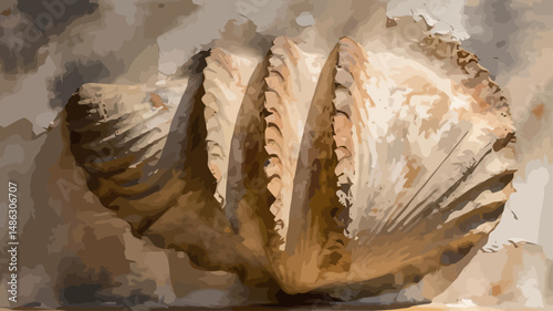 Architectural Detail - A Textured Plaster Shell Design - Intricate Wall Decoration with Earthy Tones - Sculptural Art on a Building Facade - Unique Ornamentation