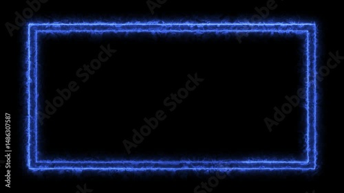 Neon effect glowing rectangle frame loop on black background. Animation of glowing neon rectangles abstract background. Light glowing neon blue abstract background. 4k video resolution.