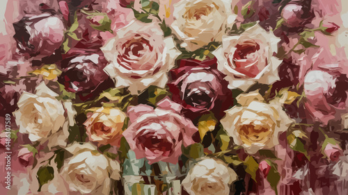 Floral Oil Painting Roses-Textured Flower Art in Pink-Original Rose Bouquet Art-Palette Knife Floral Painting Roses in Vase-Home Decor Flower Still Life-Rose Art Painting