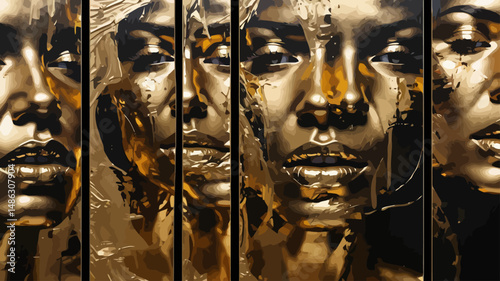 Golden Faces Artwork-Abstract Portraits in Gold-Modern Art Faces-Striking Gold Leaf Art-Unique Wall Decor-Contemporary Gold Painting-Luxury Gold Art Prints
