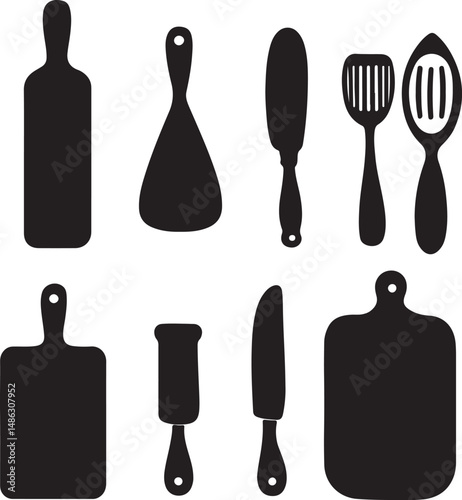 Kitchen Utensil Silhouettes: Cutting Boards, Spatulas, Knives, and More