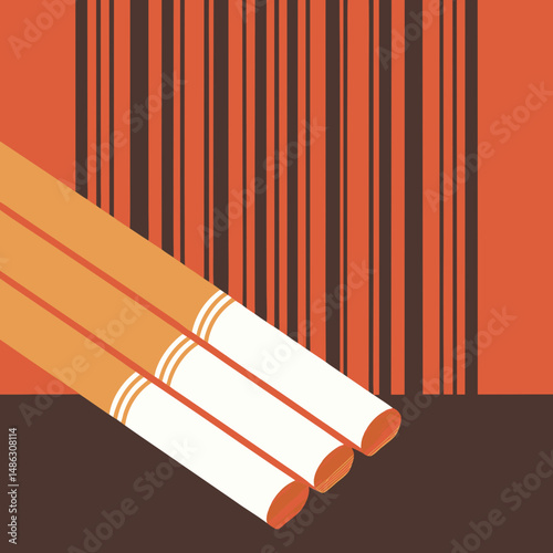 Creative barcode morphing into cigarettes, symbolizing the commercial side of smoking and tobacco industry through impactful vector design.