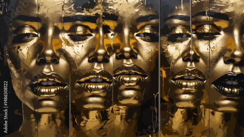Golden Reflections-Abstract Portrait Art-Beautiful Faces in Gold-Modern Art-Unique Wall Art-Fine Art Print-Contemporary Home Decor-Statement Piece