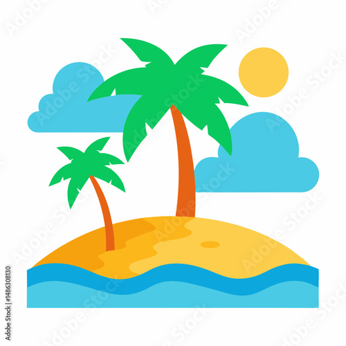 Tropical island getaway vector with palm trees sun and blue sky