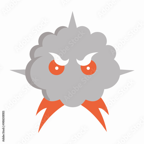 Angry cloud monster cartoon character with sharp spikes and fiery energy