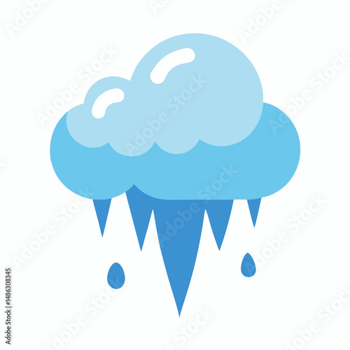 Cartoon icing cloud with hanging icicles and droplets flat vector style