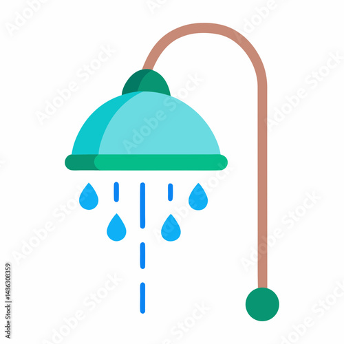 Modern shower head with water droplets in bathroom vector illustration