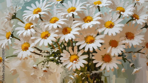 Oil Painting of White Daisies - Floral Still Life Art in Vase - Impressionistic Daisy Flowers with Textured Brushstrokes - Fine Art Print