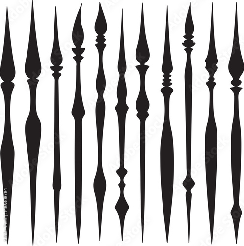 Elegant Black Silhouettes of Decorative Spindles and Finials Design