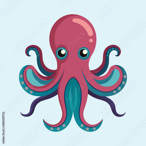 A cute cartoon octopus with big eyes and swirling tentacles illustration